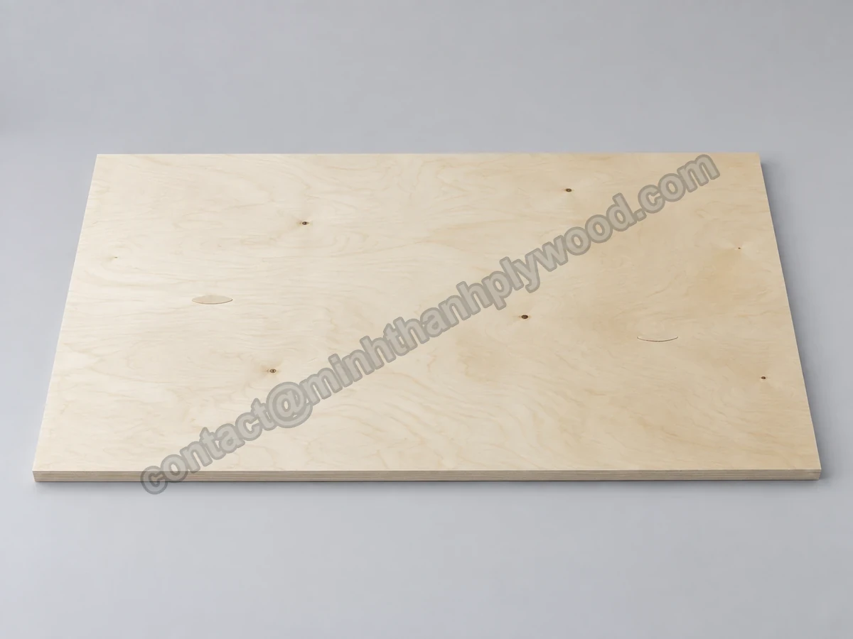 Birch-faced plywood panel with a cream face, slight colour variation, small sound knots and two oval patches