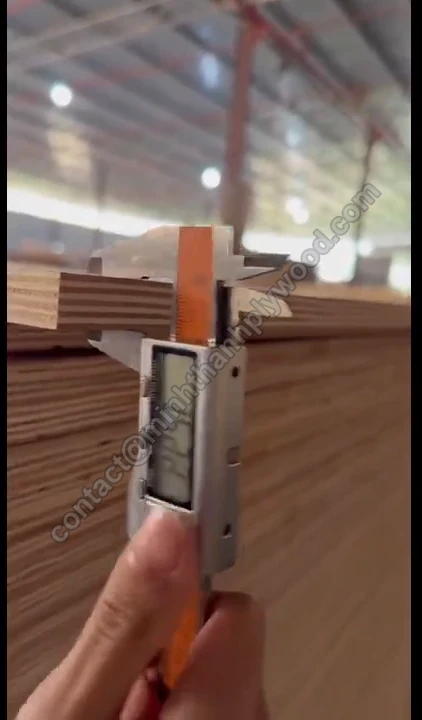 Een digitale schuifmaat om een multiplexplaatrand.