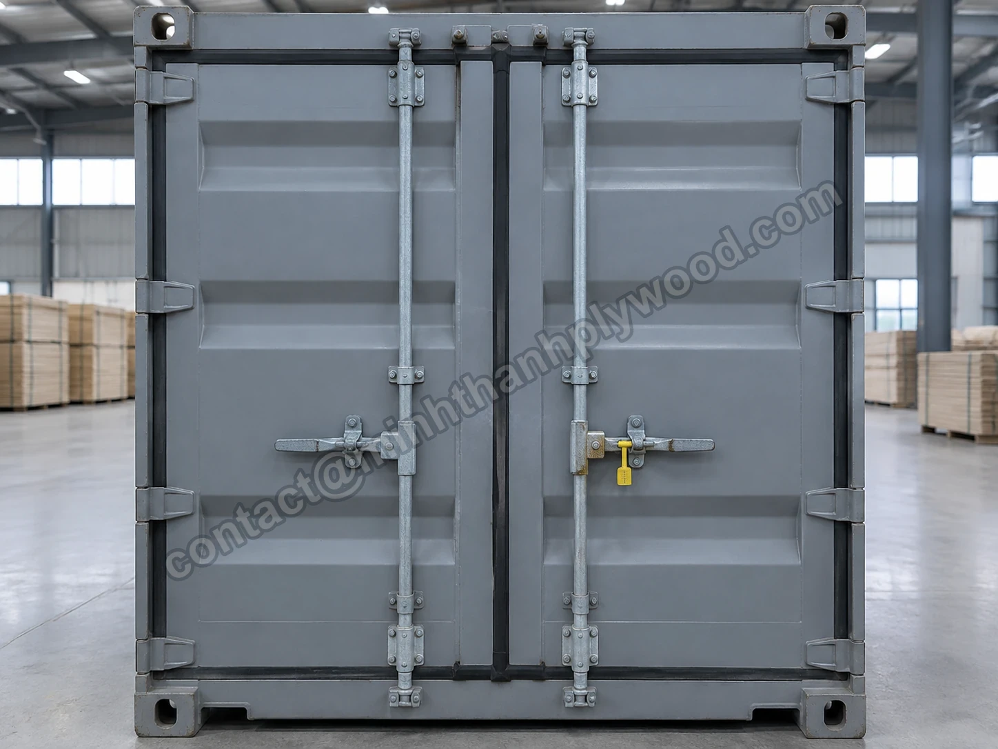 Closed container doors with a yellow bolt seal through the locking handle