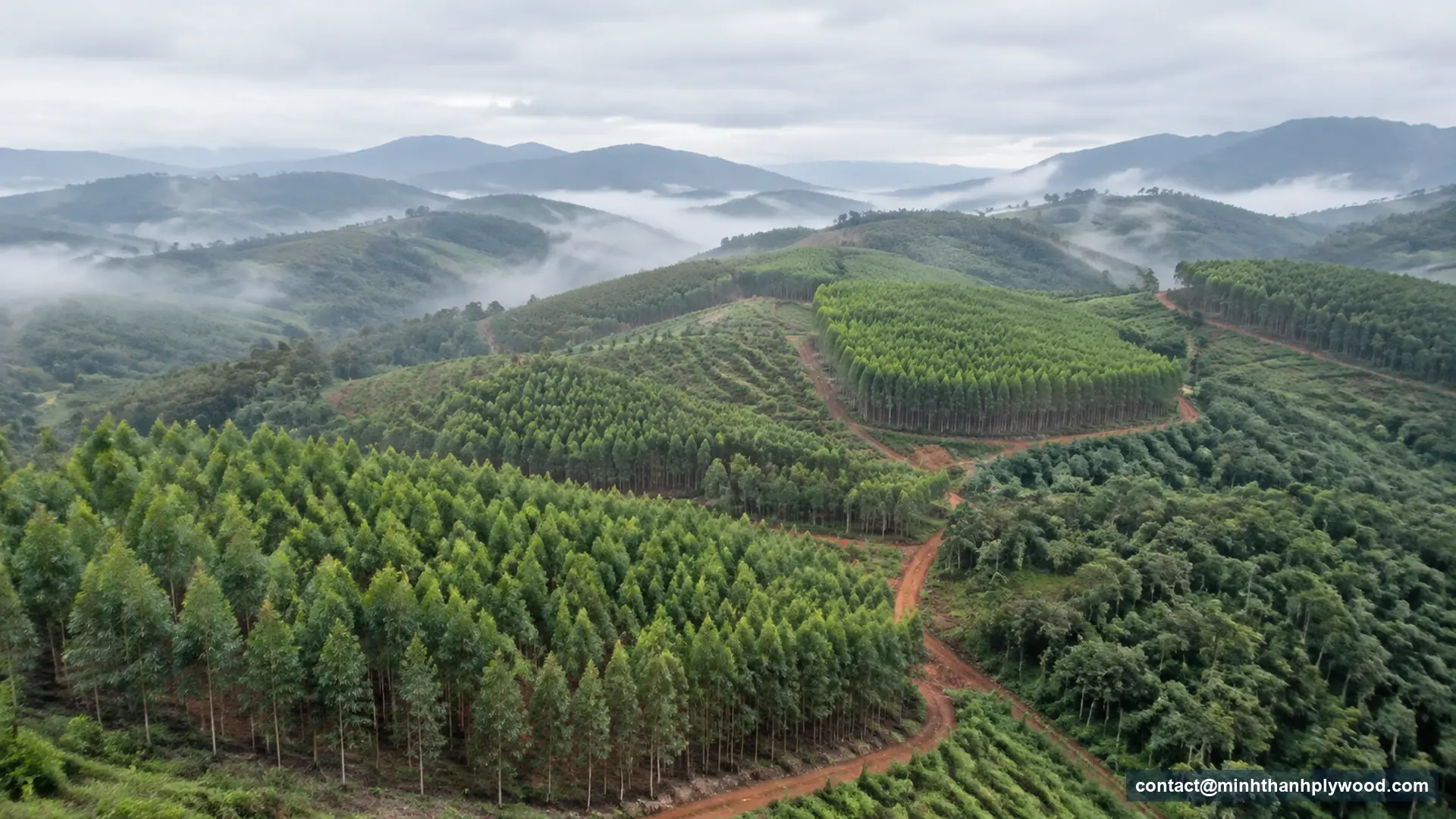 Traçabilité EUDR du contreplaqué : blocs de plantations sur des collines